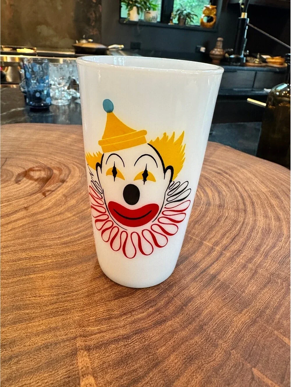 Vintage 1950s Hazel Atlas Clown Milk Glass Tumbler MCM Excellent Condition